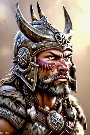 Northern wolf, in a Viking helmet, logo, fantasy art, style by Boris Vallejo