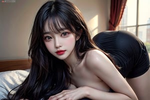 black hair, black eyes, seductive pose, tempting, nsfw, photorealistic:1.37, masterpiece, best quality, raw photo, absurdres, uhd