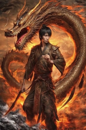 asian men go a long hunting and see real dragon 
,Strange Dragon,LegendDarkFantasy