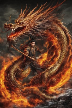 asian men go a long hunting and see real dragon 
,Strange Dragon,LegendDarkFantasy