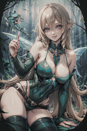 (((female charactera))), masterpiece, best quality, highres, perfect hand, perfect fingers, city,  intense color ,nodf_loras, ((forest background with fairies)), smile