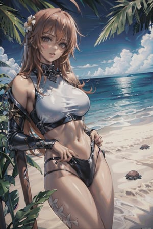 (((female characters))), masterpiece, best quality, highres, perfect hand, perfect fingers, intense color ,nodf_loras, ((hawaii, paradise island)), 
palm trees, coconuts, brown-skinned people, turtles