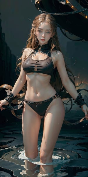 (masterpiece, top quality, best quality, official art, beautiful and aesthetic:1.2), (1girl), extreme detailed, (abstract, fractal art:1.3), long hair, isometric, highest detailed, (fire, water, ice, lightning), ghost,girl,sexypirate,SUKUNA,sports bra
