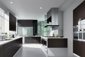 Kitchen with elegant architecture and cool nuances pleasing to the eye,Realism
