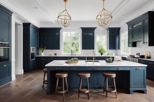 Kitchen with elegant architecture and cool nuances pleasing to the eye