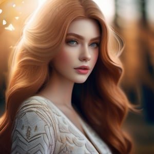 1girl, uper body, close up of a woman, stand among leaves, winter forest , ginger hair, Sandy Blonde side-swept hair, long hair, natural skin texture, 24mm, 4k textures, soft cinematic light, RAW photo, photorealism, photorealistic, intricate, elegant, highly detailed, sharp focus, ((((cinematic look)))), detailed skin, soothing tones, insane details, intricate details, hyperdetailed, low contrast, soft cinematic light, dim colors, exposure blend, hdr, faded  