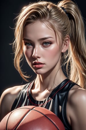 best quality,high resolution, ultra high res, extreme detailed, detailed face, RAW photo,realistic, photo-realistic
1girl,ponytail,blonde_hair/red_eyes, blush, gym, realhands,play basketball,