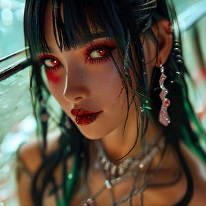 A stunning anime-inspired portrait of a single girl with mesmerizing {long|short|medium} hair, her piercing {black|blonde|red|brown|green} eyes directly engaging the viewer. Her raven-black locks cascade down her back like a waterfall, framing her flawless features. A delicate necklace and earrings adorn her neck, drawing attention to her luscious eyelashes and subtle eyeshadow. Her full lips, painted a deep {black|red}, curve into a sultry smile, inviting the viewer in. The Retro_Style aesthetic is palpable, with high-res details and an air of nostalgia surrounding this masterpiece.