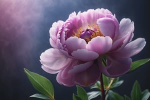 highly detailed, a perple peony blossom in a little mist mood, soft lighting, photo realistic, unreal engine, 8k,FlowerStyle