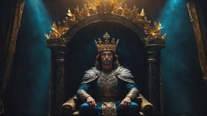 In this marvelous work of art, ,this high-quality photograph is a visual treat that radiates charm, inviting viewers to immerse themselves in its delightful atmosphere. Surrealist art Leonardo Style, ColorArt,
A warrior man wearing a crown, sitting on a throne, dark background with a few starts, bright shining light from the back