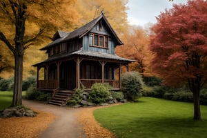 (Absurdres, Intricate Details, Masterpiece, Best Quality, High Resolution, 8k), ultra wide shot, Vibrant living medieval city (bungalow inline,  barms, colonial, tree house), (Autumn), flowers growing everywhere, a road with moss and flowers on the side, the Morning of the day, medieval, (hopeful, stunning, dramatic, uplifting, beautiful) ,photorealistic,Masterpiece,RPG