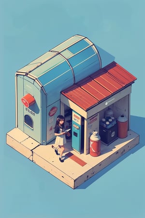 Gas store , a Asian cute girl sold, many gas cylinder background,isometric