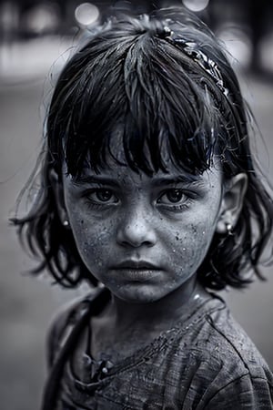 Street photography,masterpiece, best quality, photorealistic, raw photo,Children under war Portrait, B&W