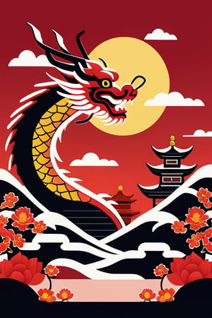 8bit Pixel, 256 color, red backround,Ukiyo-e 
art,cityscape, chinesens dragon,happiness,text((Lunar New Year))