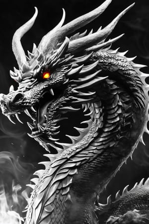  Eastern Dragon, fire , black ＆ white style, masterpiece, best quality, high detailed, effects, magic, nature background, glowing, skill game, ultra realistic, raw photo,monster,v0ng44g