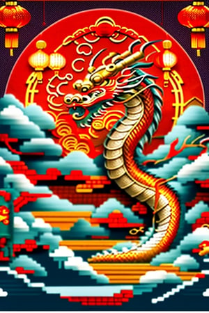 8bit Pixel, 256 color, red backround,Ukiyo-e 
art,taiwan, chinesens dragon,happiness,text((Lunar New Year))
2024年龍年健康,DonM3l3m3nt4lXL,Mecha body,dragonbaby