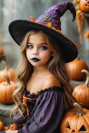 1 woman ,8k RAW photo, （（Halloween Style））top-quality, witch clothing、Witch's broom、Halloween Pumpkins、​masterpiece,A high resolution, film grains, filmg, 1girl in, looking at the viewers, natural skin textures, realistic eyes and face details, Perfect tooth alignment、Perfect eyes and perfect mouth、 bangss, Halloween hat、halloween makeup style、Clothes are disheveled、full body Esbian, #Halloween2024