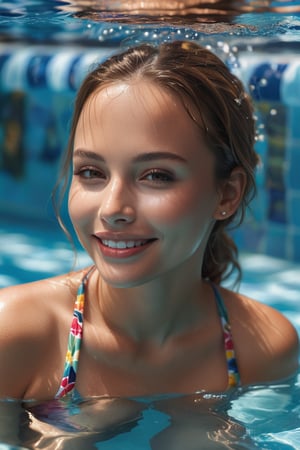 Woman relaxing in the pool, (highly detailed face:1.4), Ultra High Resolution, (Realistic: 1.4), image hyperealism, Her delicate features were complemented by a radiant smile that lit up the room. She exuded grace and elegance, full body shot
more detail XL,, (dynamic seducing pose),Vanessa