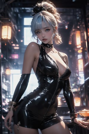 (Masterpiece, highest quality, ultra-detailed, 16K, high contrast, HDR, vibrant color, RAW photo, (photorealistic:1.2), beautiful and aesthetic), cinematic lighting, medium breasts, tall and slim body, (((Genshin Impact, Ayaka, ayakadef, long pale white blue hair))), glowing hair, looking at the viewer, futuristic, elegant, glowing, magical, scenic, landscape, iconic, Japanese ancient streets, torii, bonsai forest, scifi, neotokyo, (yinyangtech, yinyang, water flow), midjourney, close up portrait,1 girl,milf