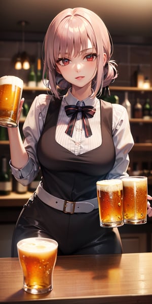 masterpiece,best quality,ultra-detailed,8K,High detailed, a beautifull german woman serving beer at a german restaurant, in Oktober fest, wears the traditional Bavarian dress
