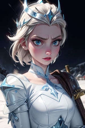 Elsa, latex, armour, ice, snow, winter, sword, crown, evil, close up, 