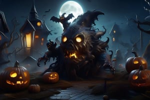 monsters of halloween night, realism, high_resolution, halloween, 3d, high details, halloween, monster