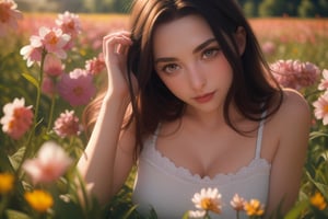 1 girl relaxing in a field of flowers