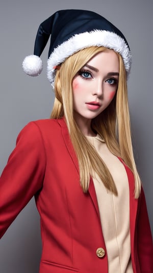 masterpiece,  best quality,  1girl,  solo,  gakuran,  christmas hat, christmas suit, long hair,  Naruto uzumaki,  long blonde hair,  spiked hair , n4rut0, facial mark,  forehead protector,  konohagakure symbol,izumi ran,transgirl