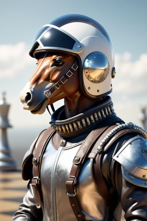 Futuristic pilot with Chess horse helmet