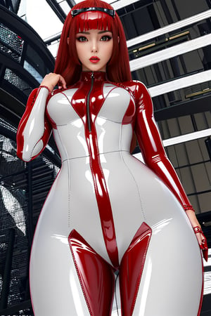 medium sized breasts, red hair
red tight latex pilot outfit with intricate details
very tall very thin woman
hourglass body shape
intense makeup
intense makeup colors,
Yumi_SayakaU