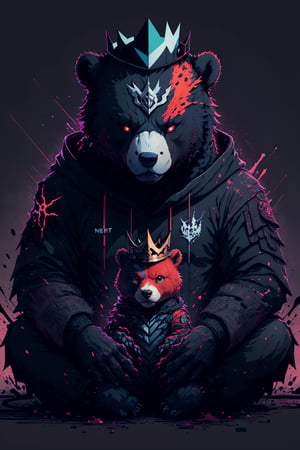 vector style, solo, looking at viewer, horror background, sitting, no humans, a cute Bear, animal, beautiful, visually stunning, elegant, incredible details, award-winning painting, high contrast, vector art, line art, splatter, flat color, color merge gradient, , (dark black theme:1.2), (white neon color), glowing,red neon, crown, serious, red,tshee00d,white color