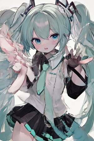 masterpiece,white_background,cowboy_shot,best quality,MIKU HATSUNE,Blue-green hair