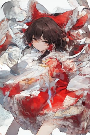 masterpiece,white_background,cowboy_shot,hakurei reimu,miko,holding money,DETACHED SLEEVES,best quality