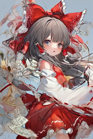 masterpiece,white_background,cowboy_shot,hakurei reimu,miko,holding money,DETACHED SLEEVES,best quality,