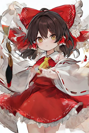 masterpiece,white_background,cowboy_shot,hakurei reimu,miko,holding money,DETACHED SLEEVES,best quality,