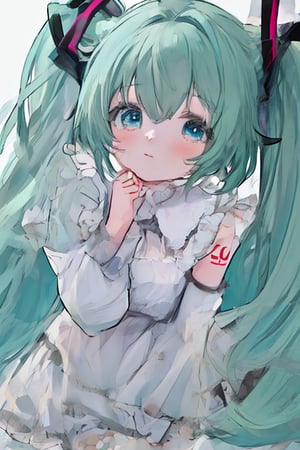 masterpiece,white_background,cowboy_shot,best quality,MIKU HATSUNE,Blue-green hair