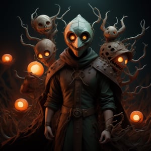 "death prophet" from Dota2 surrounded by her ghosts, glowing green eyes, full body shot, cinematic lighting, gloomy mood, horror,plague doctor,horror,Jack o 'Lantern, jack-o'-lantern monster, little elves with jack-o'-lantern heads, clash of clash, heterochromia,EpicArt,AGE REGRESSION,DonMG414