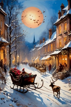 Christmas scene, a flying sleigh pulled by reindeer, magical scene, Santa Claus


Paul Hedley's artistic style in burnt umber and rose tones,

,BJ_Blue_butterfly