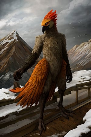 Opium bird, standing, feathers, white feathers, bird, birdman, humanoid, bird head, with extremely long beak, long beak, long mouth, full body, bird legs, bird arms, sinister, terrifying, beautiful , ragged, wide body, fat

High quality, HD, 4kHD, cinematic, atmospheric, realistic, ultra-realistic
snow, mountain, cloudy, gray sky, dark clouds
Detail,lora:largebulg1-000012:1,AIDA_NH_humans,Pixel art,lora:largebulg1-000012:1,lora:largebulg1-000012:1