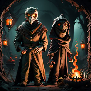 "death prophet" from Dota2 surrounded by her ghosts, glowing green eyes, full body shot, cinematic lighting, gloomy mood, horror,plague doctor,horror,Jack o 'Lantern, jack-o'-lantern monster, little elves with jack-o'-lantern heads, clash of clash, heterochromia,EpicArt,AGE REGRESSION,DonMG414