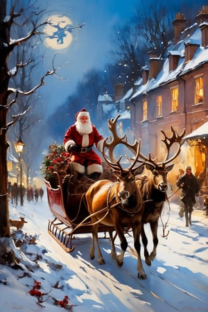 Christmas scene, a flying sleigh pulled by reindeer, magical scene, Santa Claus


Paul Hedley's artistic style in burnt umber and rose tones,

,BJ_Blue_butterfly