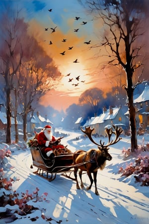 Christmas scene, a flying sleigh pulled by reindeer, magical scene, Santa Claus


Paul Hedley's artistic style in burnt umber and rose tones,

,BJ_Blue_butterfly