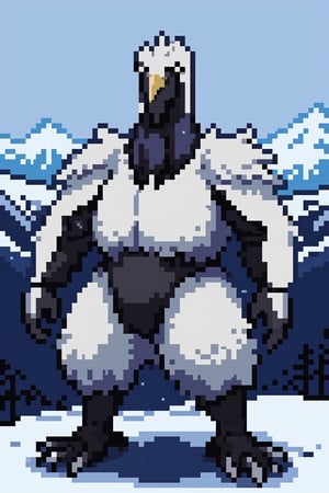 Opium bird, standing, feathers, white feathers, bird, birdman, humanoid, bird head, with extremely long beak, long beak, long mouth, full body, bird legs, bird arms, sinister, terrifying, beautiful , ragged, wide body, fat

High quality, HD, 4kHD, cinematic, atmospheric, realistic, ultra-realistic
snow, mountain, cloudy, gray sky, dark clouds
Detail,lora:largebulg1-000012:1,AIDA_NH_humans,Pixel art