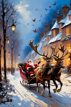 Christmas scene, a flying sleigh pulled by reindeer, magical scene, Santa Claus


Paul Hedley's artistic style in burnt umber and rose tones,

,BJ_Blue_butterfly