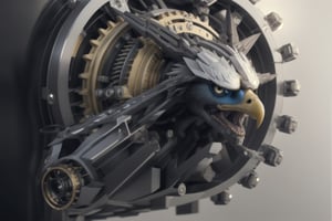 Epicrealism,Circle,dwemertech, robotic eagle, render 8k unreal engine, cables and gears, photorealistic, logo, logo with facialistic touches, robotic eagle logo,Mecha body,dwemertech,mechanical