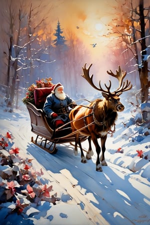 Christmas scene, a flying sleigh pulled by reindeer, magical scene, Santa Claus


Paul Hedley's artistic style in burnt umber and rose tones,

,BJ_Blue_butterfly