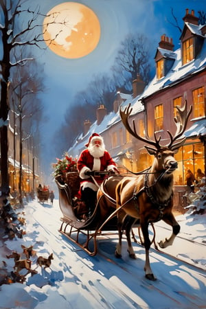 Christmas scene, a flying sleigh pulled by reindeer, magical scene, Santa Claus


Paul Hedley's artistic style in burnt umber and rose tones,

,BJ_Blue_butterfly