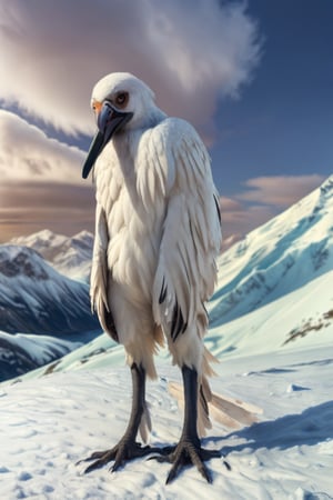 white feathers, white plumage, snow, in the arctic, scary appearance, bad proportions, opium_bird, (((humanoid bird))), (((bird))), feathers all over the body, feathers,
photography,creepy, dull colors, tall, thin, very tall,cloudy day, cloudy,  
photography, 8k, hi res, 40mm lens, (Best quality:1.2), (masterpiece:1.2)