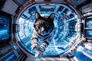 cat in astronaut suit, realistic, high quality, on a space base, bing_astronaut,bing_astronaut