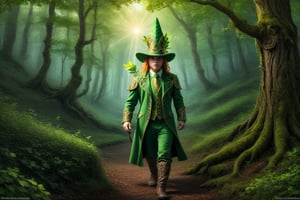 (((Leprechaun, Irish leprechaun, forest spirit, humanoid, small man, green suit, green top hat)))
Imagine a mystical and enchanted landscape where emerald green and gold colors intertwine in a dance of light and shadow. In the center of the scene, an ancient forest emerges, its trees seem to whisper ancient secrets while the leaves dance to the rhythm of the wind. High in the sky, a resplendent rainbow curves majestically, revealing a legendary treasure that awaits those with brave hearts. In the clearing of this magical forest, an enigmatic figure appears: a leprechaun, guardian of fortune and bearer of the Celtic essence. The fae's gaze shines with ancient wisdom, inviting viewers to enter a realm of wonder and adventure. What hidden secrets and lost treasures await in this dream world inspired by the magic of St. Patrick and rich Celtic tradition?